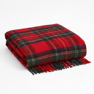 Pendleton Plain Wool Blanket Throw Bedding Fringe Red Green